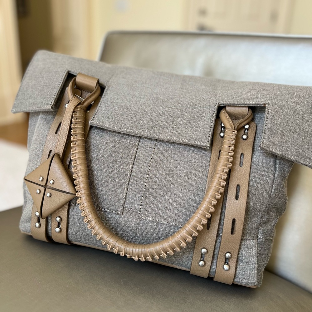 Allibelle handbag in Gray and Tan with Italian leather